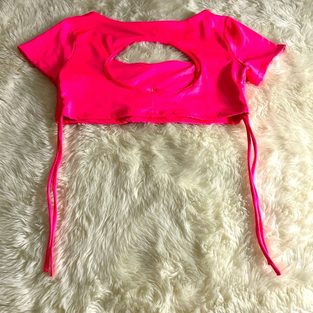Barbie Core Pink Crop Top with Cutout Design - Picture 2 of 5